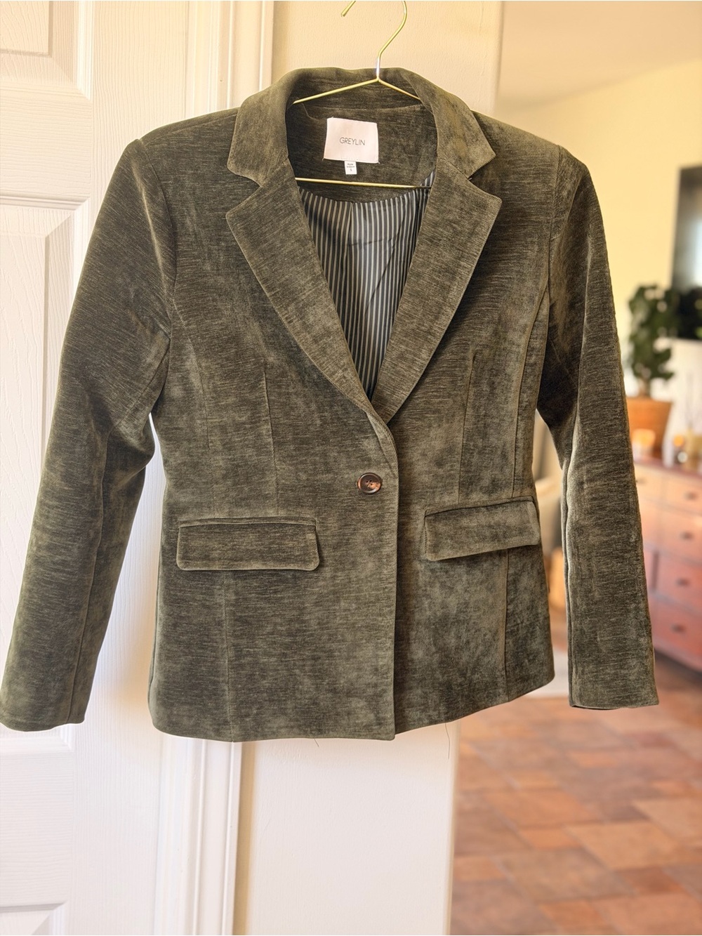 Greylin Olive Green Velvet Blazer - Picture 3 of 6